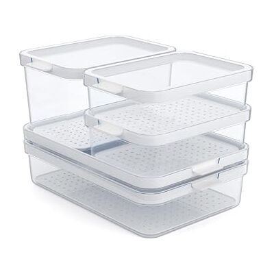 Rotho CAUMA koelkast organizerset, 5 voedselcontainers voor koelkast, kunststof, wit/transparant Rotho CAUMA koelkast organizerset, 5 voedselcontainers voor koelkast, kunststof, wit/transparant