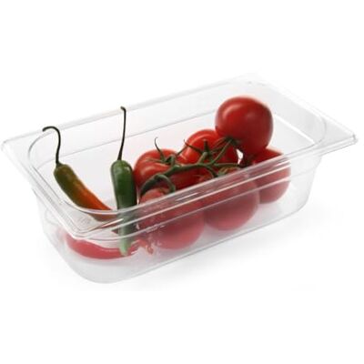 HENDI Gastronorm container, voedsel opslag container, temperatuurbestendig van -40° tot 110°C, vaatwasserbestendig, geur en smaakloos, 2.5L, polycarbonaat, GN 1/3, 325x176x(H)65mm, transparant HENDI Gastronorm container, voedsel opslag container, temperatuurbestendig van -40° tot 110°C, vaatwasserbestendig, geur en smaakloos, 2.5L, polycarbonaat, GN 1/3, 325x176x(H)65mm, transparant