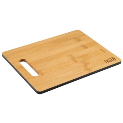 Tasty Bamboe-snijplank, 25,7 x 0,9 cm, ideaal voor het snijden van brood, fruit, groenten, alle soorten snijgoed, met gekleurde rand en greepgat, bruin/grijs Tasty Bamboe-snijplank, 25,7 x 0,9 cm, ideaal voor het snijden van brood, fruit, groenten, alle soorten snijgoed, met gekleurde rand en greepgat, bruin/grijs