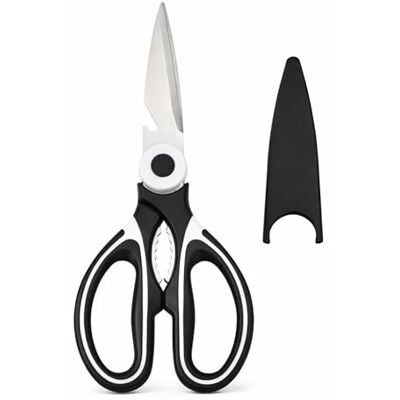 PARENCE .- 19cm Multifunctionele Keukenschaar met Beschermhoes Roestvrij Staal, Ergonomisch Handvat, Zwart & Wit Snijden van Voedsel, Gevogelte, Kruiden, Verpakking PARENCE .- 19cm Multifunctionele Keukenschaar met Beschermhoes Roestvrij Staal, Ergonomisch Handvat, Zwart & Wit Snijden van Voedsel, Gevogelte, Kruiden, Verpakking