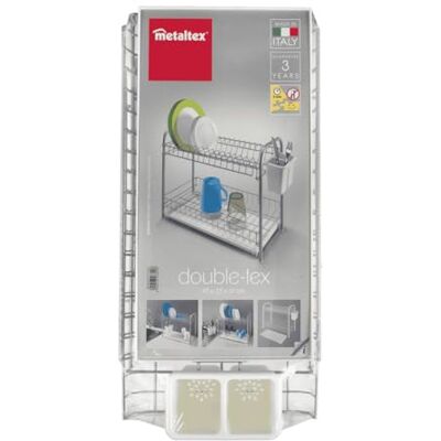 Metaltex Afdruiprek Double Tex met dienblad en bestek, metaal, wit, 45 x 23 x 37 cm Metaltex Afdruiprek Double Tex met dienblad en bestek, metaal, wit, 45 x 23 x 37 cm