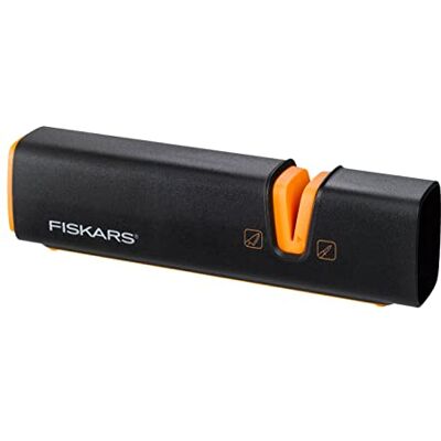 Fiskars Messenslijper voor scherpe Mesbladen van Staal Keramische slijpsteen, Edge, Roll-Sharp, Zwart/Oranje, 1003098 Fiskars Messenslijper voor scherpe Mesbladen van Staal Keramische slijpsteen, Edge, Roll-Sharp, Zwart/Oranje, 1003098