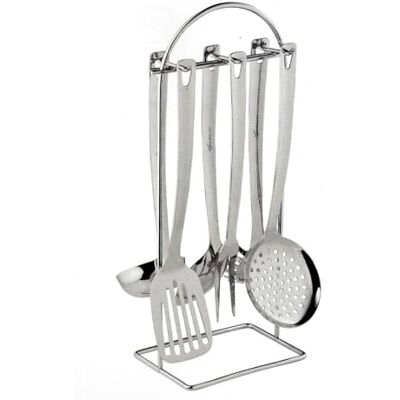 Lagostina Grancucina Kooklepelhouder met 6 accessoires van roestvrij staal, met standaard Lagostina Grancucina Kooklepelhouder met 6 accessoires van roestvrij staal, met standaard