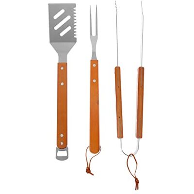 RUECAB Barbecue gereedschapsset Set van 3 RVS barbecue/plancha gebruiksvoorwerpen Samenstelling: 1 garde, 1 spatel, 1 tang Lengte: 40cm Handgrepen van acaciahout RUECAB Barbecue gereedschapsset Set van 3 RVS barbecue/plancha gebruiksvoorwerpen Samenstelling: 1 garde, 1 spatel, 1 tang Lengte: 40cm Handgrepen van acaciahout