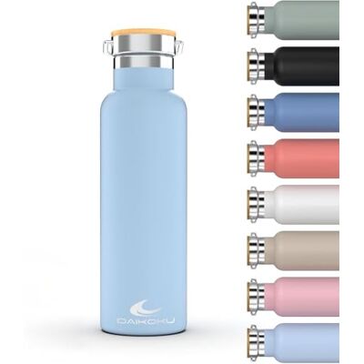 DAIKOKU Bouteille , Bouteille thermos en acier inoxydable à double paroi, Bouteille thermos qui garde la boisson chaude ou froide pendant des heures, deux bouchons, bleu ciel, 500 ML DAIKOKU Bouteille , Bouteille thermos en acier inoxydable à double paroi, Bouteille thermos qui garde la boisson chaude ou froide pendant des heures, deux bouchons, bleu ciel, 500 ML