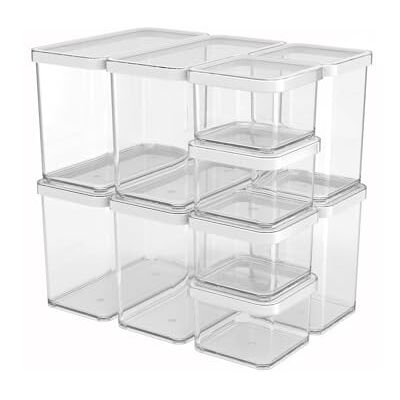 Rotho LOFT Set voorraadbussen 10-delig, kunststof, transparant/wit, 4x 2,1 l, 2x 1,0 l, 4x0,5 l Rotho LOFT Set voorraadbussen 10-delig, kunststof, transparant/wit, 4x 2,1 l, 2x 1,0 l, 4x0,5 l