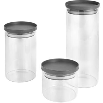Metaltex Aroma Line voorraadpotten, set van 3, 450/1000/1500 ml, robuust, stapelbaar Metaltex Aroma Line voorraadpotten, set van 3, 450/1000/1500 ml, robuust, stapelbaar