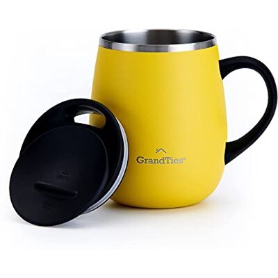 Grandties Thermo koffiemok met handvat schuifdeksel voor spatbescherming, 460 ml, citroen Grandties Thermo koffiemok met handvat schuifdeksel voor spatbescherming, 460 ml, citroen