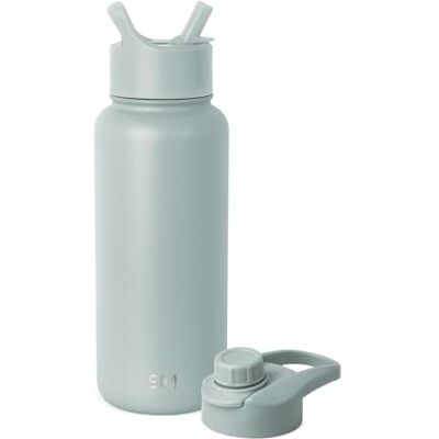 Simple Modern Waterfles met rietje en Chug-deksel, geïsoleerde roestvrijstalen thermoskan voor sportsportschool, Summit Collectie, 950 ml, zeeglas salie Simple Modern Waterfles met rietje en Chug-deksel, geïsoleerde roestvrijstalen thermoskan voor sportsportschool, Summit Collectie, 950 ml, zeeglas salie
