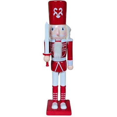 DRW Gelaste notenkraker van hout, wit en rood, 10 x 8 x 38 cm DRW Gelaste notenkraker van hout, wit en rood, 10 x 8 x 38 cm