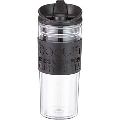 Bodum 11101-01S Travel Mug geïsoleerde reisbeker van kunststof, klapdeksel, 0,45 l, zwart Bodum 11101-01S Travel Mug geïsoleerde reisbeker van kunststof, klapdeksel, 0,45 l, zwart