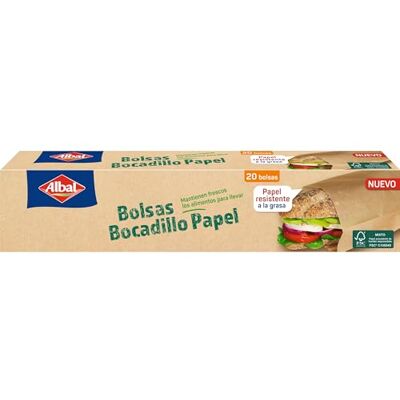 Albal Sandwichzakken van papier, kraftpapieren zakken zonder handgrepen (27 x 12 cm), papieren zakken zonder handgrepen voor het vers houden van snacks, sandwiches, verpakking met 20 papieren zakken Albal Sandwichzakken van papier, kraftpapieren zakken zonder handgrepen (27 x 12 cm), papieren zakken zonder handgrepen voor het vers houden van snacks, sandwiches, verpakking met 20 papieren zakken