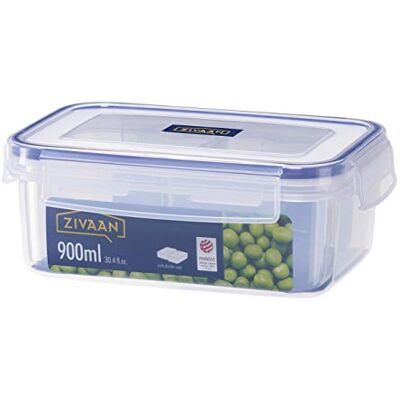 Zivaan RD3 voedselcontainer, stapelbaar, water- en luchtdicht, rechthoekig, met 2 uitneembare afzonderlijke vakken, van polypropyleen en siliconen, 900 ml, transparant/marineblauw Zivaan RD3 voedselcontainer, stapelbaar, water- en luchtdicht, rechthoekig, met 2 uitneembare afzonderlijke vakken, van polypropyleen en siliconen, 900 ml, transparant/marineblauw