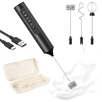 Noa Home Deco Elektrische melkopschuimer, draagbaar, 3-in-1 met draagtas, oplaadbaar met 3 instelbare snelheden, voor levensmiddelen, afneembare accessoires voor melk, koffie, elektrische melkopschuimer voor Noa Home Deco Elektrische melkopschuimer, draagbaar, 3-in-1 met draagtas, oplaadbaar met 3 instelbare snelheden, voor levensmiddelen, afneembare accessoires voor melk, koffie, elektrische melkopschuimer voor