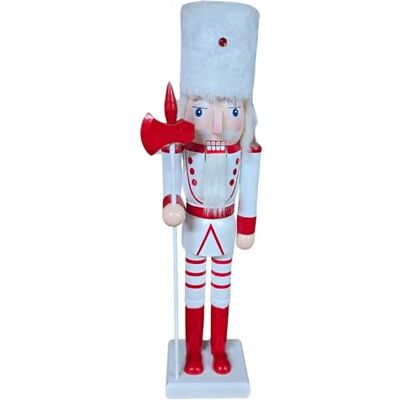 DRW Gelaste notenkraker van hout, wit en rood, 10 x 8 x 38 cm DRW Gelaste notenkraker van hout, wit en rood, 10 x 8 x 38 cm