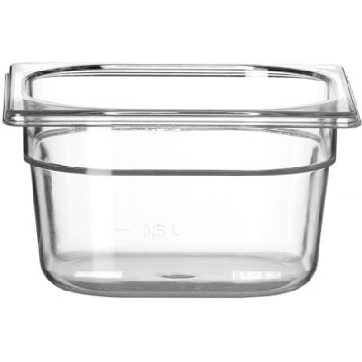 HENDI Gastronorm container, voedsel opslag container, temperatuurbestendig van -40° tot 110°C, vaatwasserbestendig, geur en smaakloos, 1.6L, polycarbonaat, GN 1/6, 176x162x(H)100mm, transparant HENDI Gastronorm container, voedsel opslag container, temperatuurbestendig van -40° tot 110°C, vaatwasserbestendig, geur en smaakloos, 1.6L, polycarbonaat, GN 1/6, 176x162x(H)100mm, transparant