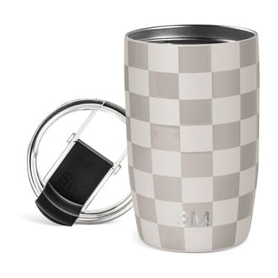 Simple Modern Reiskoffiemok met klapdeksel, geïsoleerde roestvrijstalen ijskoffie, cadeaus voor dames en heren, Voyager Collectie, 350 ml, Checkmate Simple Modern Reiskoffiemok met klapdeksel, geïsoleerde roestvrijstalen ijskoffie, cadeaus voor dames en heren, Voyager Collectie, 350 ml, Checkmate
