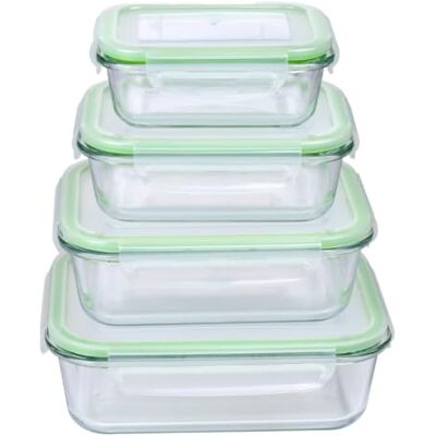 alpina Vershouddozen met deksel glas 8-delig glazen container opbergdoos magnetron, vriezer, boven en vaatwasser veilig 370, 640, 1050, 1520 ml alpina Vershouddozen met deksel glas 8-delig glazen container opbergdoos magnetron, vriezer, boven en vaatwasser veilig 370, 640, 1050, 1520 ml