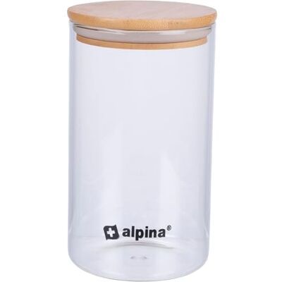 alpina Opslagpot 900 ml, glazen pot met deksel, voorraadpotten van borosilicaatglas/bamboe, geschikt voor snoep, rijst, spagthi, cornflakes en meer, vaatwasmachinebestendig alpina Opslagpot 900 ml, glazen pot met deksel, voorraadpotten van borosilicaatglas/bamboe, geschikt voor snoep, rijst, spagthi, cornflakes en meer, vaatwasmachinebestendig