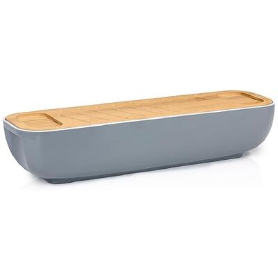 alpina Broodtrommel met bamboe deksel/snijplank handgrepen 40 x 12,2 x 8,5 cm grijs alpina Broodtrommel met bamboe deksel/snijplank handgrepen 40 x 12,2 x 8,5 cm grijs