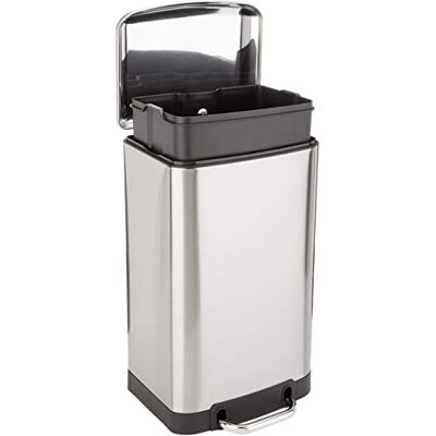 Amazon Basics Afvalbak, vierkant, 20 liter, zilver en zwart Amazon Basics Afvalbak, vierkant, 20 liter, zilver en zwart
