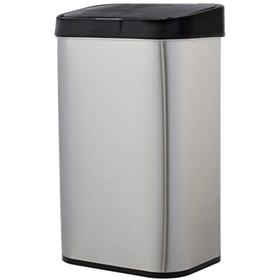 Amazon Basics Afvalbak, 60 liter, rechthoekig, roestvrij staal, met handsfree-bewegingssensor, zwart, zilver Amazon Basics Afvalbak, 60 liter, rechthoekig, roestvrij staal, met handsfree-bewegingssensor, zwart, zilver