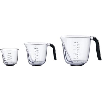 KitchenAid Schuine Universele Maatbekers, Set Van 3 Plastic Keukenbekers Voor Koken En Bakken, Zwart, 250 Ml, 500 Ml En 1000 Ml KitchenAid Schuine Universele Maatbekers, Set Van 3 Plastic Keukenbekers Voor Koken En Bakken, Zwart, 250 Ml, 500 Ml En 1000 Ml