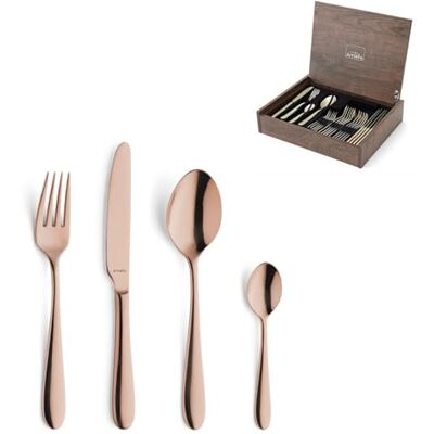 Amefa OXFORD bestekset 24-delig, 6 personen, 18/10 roestvrij staal, koper Menuvork, lepel, menumes, koffielepel, hoogglans afwerking, handwas aanbevolen, PVD-coating Amefa OXFORD bestekset 24-delig, 6 personen, 18/10 roestvrij staal, koper Menuvork, lepel, menumes, koffielepel, hoogglans afwerking, handwas aanbevolen, PVD-coating