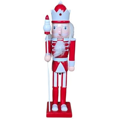 DRW Gelaste notenkraker van hout, wit en rood, 10 x 8 x 38 cm DRW Gelaste notenkraker van hout, wit en rood, 10 x 8 x 38 cm