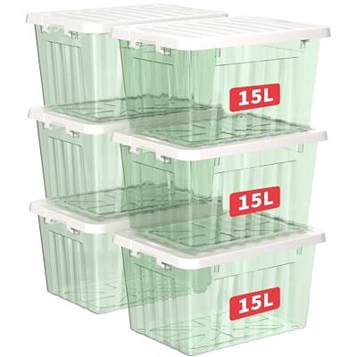 Cetomo 15L* 6 Plastic Opbergdoos, Clear Green, Tote box, Organiserende Container met Duurzaam Deksel en Veilige Sluitsluitsluitsluitingen, Stapelbaar en Nestable, 6Pack, met Gesp Cetomo 15L* 6 Plastic Opbergdoos, Clear Green, Tote box, Organiserende Container met Duurzaam Deksel en Veilige Sluitsluitsluitsluitingen, Stapelbaar en Nestable, 6Pack, met Gesp
