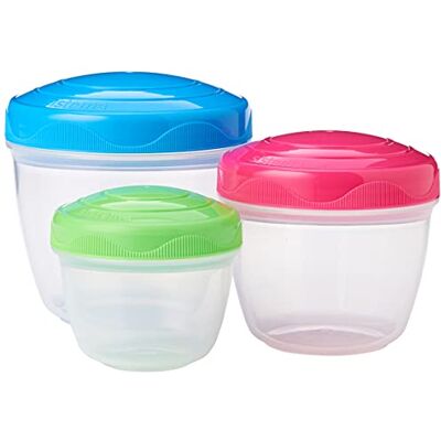 Sistema TO GO Snack 'n' Nest Vershouddozenset, 150 ml, 305 ml, 520 ml, kleine in elkaar stapelbare voorraaddozen, BPA-vrij, gemengde kleuren, 3 stuks Sistema TO GO Snack 'n' Nest Vershouddozenset, 150 ml, 305 ml, 520 ml, kleine in elkaar stapelbare voorraaddozen, BPA-vrij, gemengde kleuren, 3 stuks