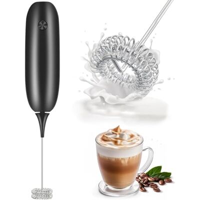 HIYAA Elektrische melkopschuimer, handheld melkopschuimer staaf voor koffie, latte macchiato, cappuccino, matcha, werkt op batterijen, koffiemixstaaf zwart HIYAA Elektrische melkopschuimer, handheld melkopschuimer staaf voor koffie, latte macchiato, cappuccino, matcha, werkt op batterijen, koffiemixstaaf zwart
