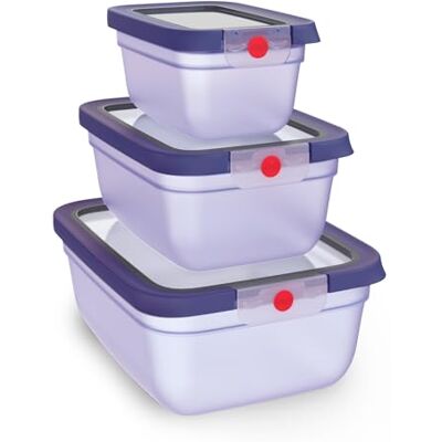Emsa oneClick, Food Storage Container, One-Click System, Fresh Food 2x Longer, 100% Leak-Proof, Made in Germany, Violet, 3-Piece Space Saving Plus Set, 0.75 l, 1.50 l, 3.0 l N1231900 Emsa oneClick, Food Storage Container, One-Click System, Fresh Food 2x Longer, 100% Leak-Proof, Made in Germany, Violet, 3-Piece Space Saving Plus Set, 0.75 l, 1.50 l, 3.0 l N1231900