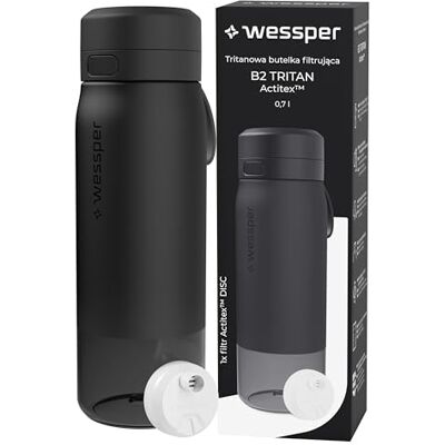 Wessper Tritan Waterfilter voor drinkfles, 700 ml, waterfles met filter, Actitex Disc, vermindert chloor, filtervervangingsindicator, BPA-vrije drinkflessen, zwart Wessper Tritan Waterfilter voor drinkfles, 700 ml, waterfles met filter, Actitex Disc, vermindert chloor, filtervervangingsindicator, BPA-vrije drinkflessen, zwart