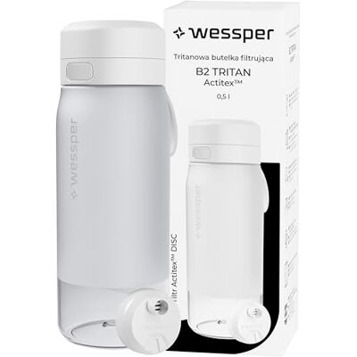 Wessper Tritan Waterfilter voor drinkfles, 500 ml, waterfles met filter, Actitex Disc, vermindert chloor, filtervervangingsindicator, BPA-vrije drinkflessen, wit Wessper Tritan Waterfilter voor drinkfles, 500 ml, waterfles met filter, Actitex Disc, vermindert chloor, filtervervangingsindicator, BPA-vrije drinkflessen, wit