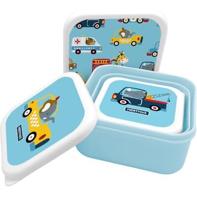 NERTHUS FIH 1330 stapelbare kinder lunchbox auto's set 3 bakjes BPA-vrij school NERTHUS FIH 1330 stapelbare kinder lunchbox auto's set 3 bakjes BPA-vrij school
