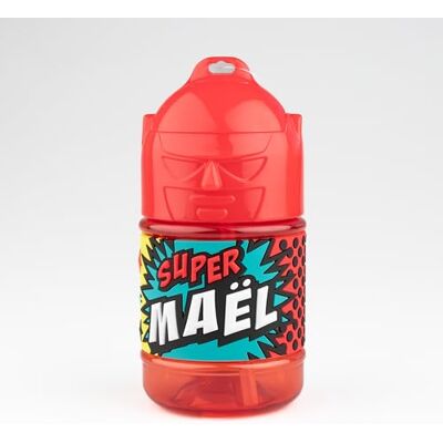SUPER GOURDE Gepersonaliseerde kinderfles, waterfles met rietje, Super Mael SUPER GOURDE Gepersonaliseerde kinderfles, waterfles met rietje, Super Mael