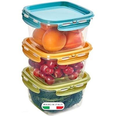 Snips Lock Mixcolor Set van 3 voedselcontainers, 1 l, vershouddeksel met 4 veiligheidssluitingen, container voor levensmiddelen, 14,7 x 14,7 x 12 cm, koelkast, magnetron en vaatwasser, gemaakt in Snips Lock Mixcolor Set van 3 voedselcontainers, 1 l, vershouddeksel met 4 veiligheidssluitingen, container voor levensmiddelen, 14,7 x 14,7 x 12 cm, koelkast, magnetron en vaatwasser, gemaakt in