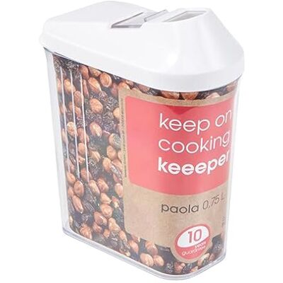 keeeper Voorraadpot met deksel voor droog voedsel, traploos instelbaar deksel voor dosering, BPA-vrije kunststof, 750 ml, 10,5 x 5,5 x 17 cm, Paola, wit keeeper Voorraadpot met deksel voor droog voedsel, traploos instelbaar deksel voor dosering, BPA-vrije kunststof, 750 ml, 10,5 x 5,5 x 17 cm, Paola, wit
