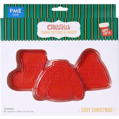 PME CH24CCC099 Cookie Cutters & Postzegels, Gezellige Kerst (Set van 3), Plastic, Rood PME CH24CCC099 Cookie Cutters & Postzegels, Gezellige Kerst (Set van 3), Plastic, Rood