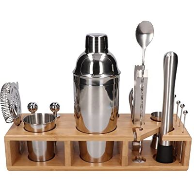 Bamboe standaard Zilverkleurige Bartenderset Bamboe standaard Zilverkleurige Bartenderset