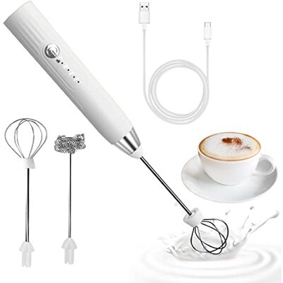 EBUYFIRE Draagbare melkopschuimer met 2 koppen, USB oplaadbare melkopschuimer, elektrisch met 3 snelheden, opschuimer, garde voor koffie, ei, cappuccino, room, warme chocolademelk (wit) EBUYFIRE Draagbare melkopschuimer met 2 koppen, USB oplaadbare melkopschuimer, elektrisch met 3 snelheden, opschuimer, garde voor koffie, ei, cappuccino, room, warme chocolademelk (wit)