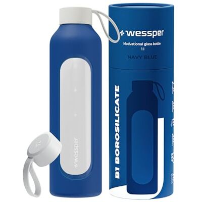Wessper Motivational Glazen Fles 1L - Waterfles Wessper Motivational Glazen Fles 1L - Waterfles