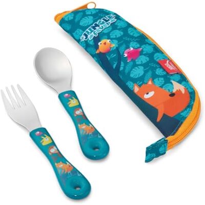 Maped Picnik Maped Kinderbestek met etui Jungle Fever – ergonomische lepel en vork – eenvoudige grip – vaatwasmachinebestendig – wasbare etui, groen Maped Picnik Maped Kinderbestek met etui Jungle Fever – ergonomische lepel en vork – eenvoudige grip – vaatwasmachinebestendig – wasbare etui, groen