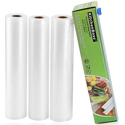 KitchenBoss Vacuümzakken voor levensmiddelen met cutter-box: 3 rollen 28 x 500 cm vacuümrollen BPA-vrij vacuümfolie voor folielasapparaat Sous Vide zak KitchenBoss Vacuümzakken voor levensmiddelen met cutter-box: 3 rollen 28 x 500 cm vacuümrollen BPA-vrij vacuümfolie voor folielasapparaat Sous Vide zak