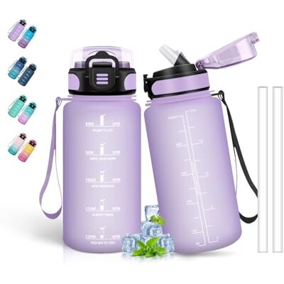 Grsta Drinkfles voor kinderen, 500 ml, motiverende drinkfles, waterfles met tijdschaal, gemakkelijk te reinigen, voor school, reizen, camping, paars Grsta Drinkfles voor kinderen, 500 ml, motiverende drinkfles, waterfles met tijdschaal, gemakkelijk te reinigen, voor school, reizen, camping, paars