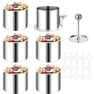 Cozary Set van 6 ronde uitsteekvormen 6 cm ringen van roestvrij staal met bodem en deksel, 16 sjablonen voor mousse, cake, tiramisu accessoires voor gebak, vaatwasser, hittebestendig tot 200 °C Cozary Set van 6 ronde uitsteekvormen 6 cm ringen van roestvrij staal met bodem en deksel, 16 sjablonen voor mousse, cake, tiramisu accessoires voor gebak, vaatwasser, hittebestendig tot 200 °C