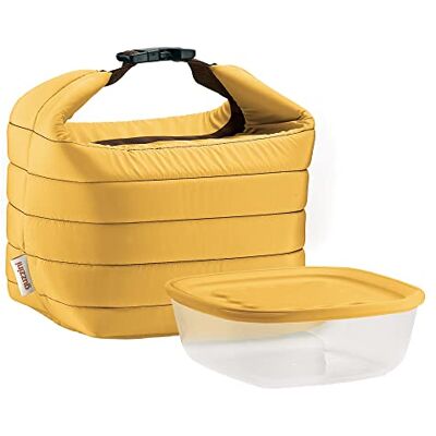 Guzzini Thermische tassenset voor onderweg met opbergdoos voor versheid, oker, tas 22 x 18 x h22 cm, container 19,6 x 19,6 x h7 cm, 1400 cc Guzzini Thermische tassenset voor onderweg met opbergdoos voor versheid, oker, tas 22 x 18 x h22 cm, container 19,6 x 19,6 x h7 cm, 1400 cc