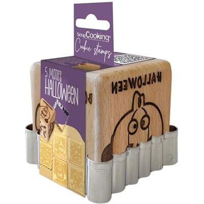 ScrapCooking 5298 Houten bakstempel met Halloween-motief, met 1 uitsteekvorm voor koekjes en kubus met 5 gegraveerde zijden, vorm voor magische decoratie, verjaardag ScrapCooking 5298 Houten bakstempel met Halloween-motief, met 1 uitsteekvorm voor koekjes en kubus met 5 gegraveerde zijden, vorm voor magische decoratie, verjaardag