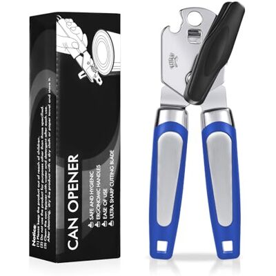 Lychico Blikopener, 3-in-1blikopener Handheld Heavy Duty RVS blikopeners met multifunctionele flesopener, blauw Lychico Blikopener, 3-in-1blikopener Handheld Heavy Duty RVS blikopeners met multifunctionele flesopener, blauw